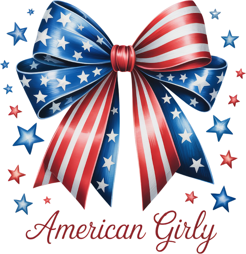 AMERICAN GIRLY DTF Ready to Press Designs – ready to press DTF transfer by DTF Orange County, printed by DTF Orange County in Orange County.