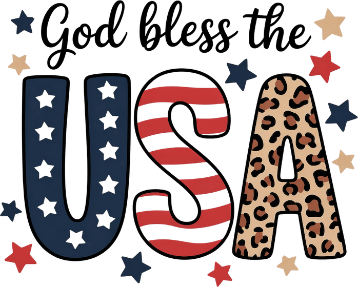 GOD BLESS THE USA – DTF Ready To Press Design – ready to press DTF transfer by DTF Orange County, printed by DTF Orange County in Orange County.