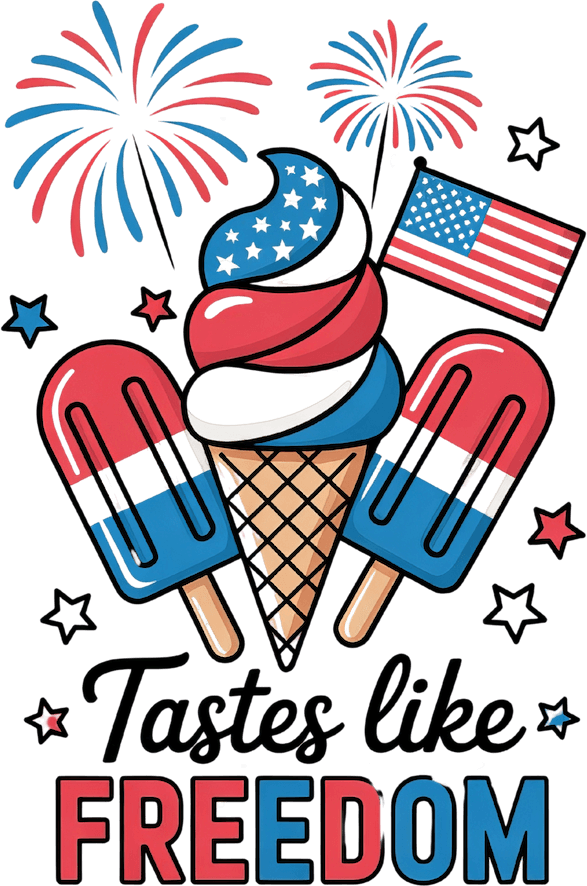 TASTES LIKE FREEDOM – DTF Ready To Press Design – ready to press DTF transfer by DTF Orange County, printed by DTF Orange County in Orange County.