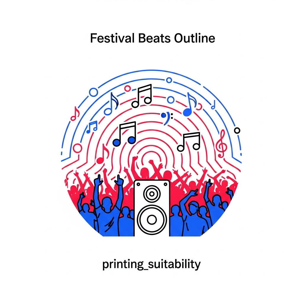 Ready to press DTF heat transfer featuring a music festival outline illustration design with high contrast colors and clean vector-style artwork, suitable for t-shirts hoodies and apparel