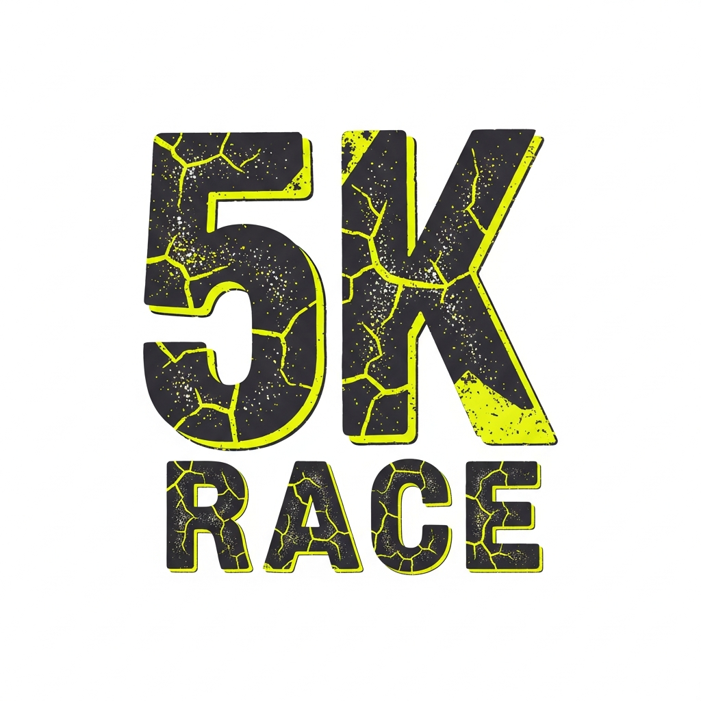 5K Race grunge distressed lettering ready to press DTF heat transfer graphic with high contrast colors and vector style design, suitable for t-shirts hoodies and apparel