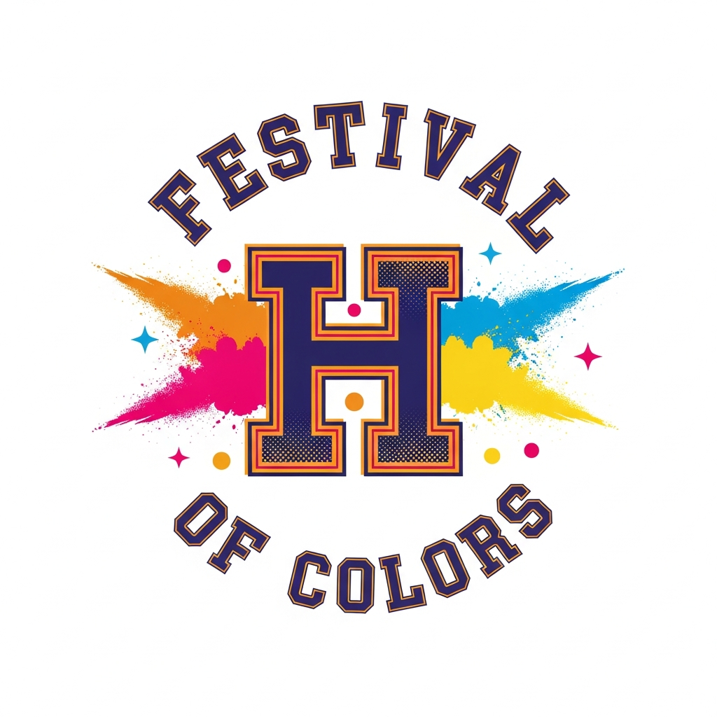 Retro varsity style Holi festival DTF heat transfer graphic with high contrast colors and clean outlines, ready to press on t-shirts and hoodies