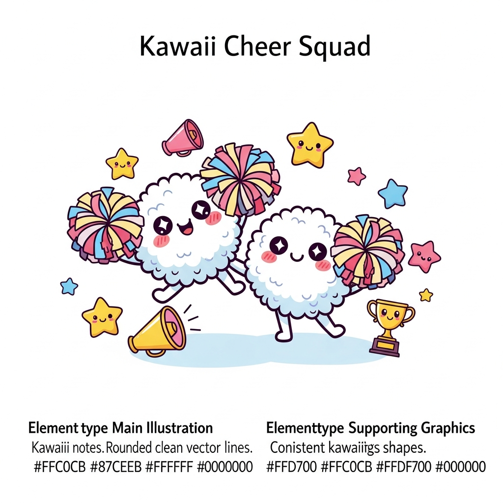 Kawaii cheer season ready to press DTF heat transfer graphic featuring a playful cute vector illustration with high contrast colors and clean outlines, suitable for t-shirts hoodies and custom apparel