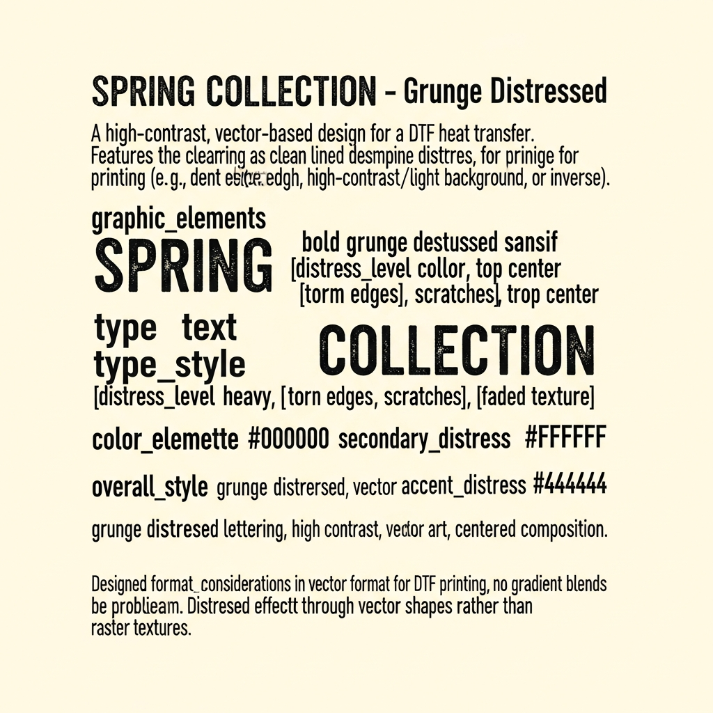 Spring Collection grunge distressed lettering ready to press DTF heat transfer graphic with high contrast vector style design on a transparent background, suitable for t-shirts hoodies and apparel
