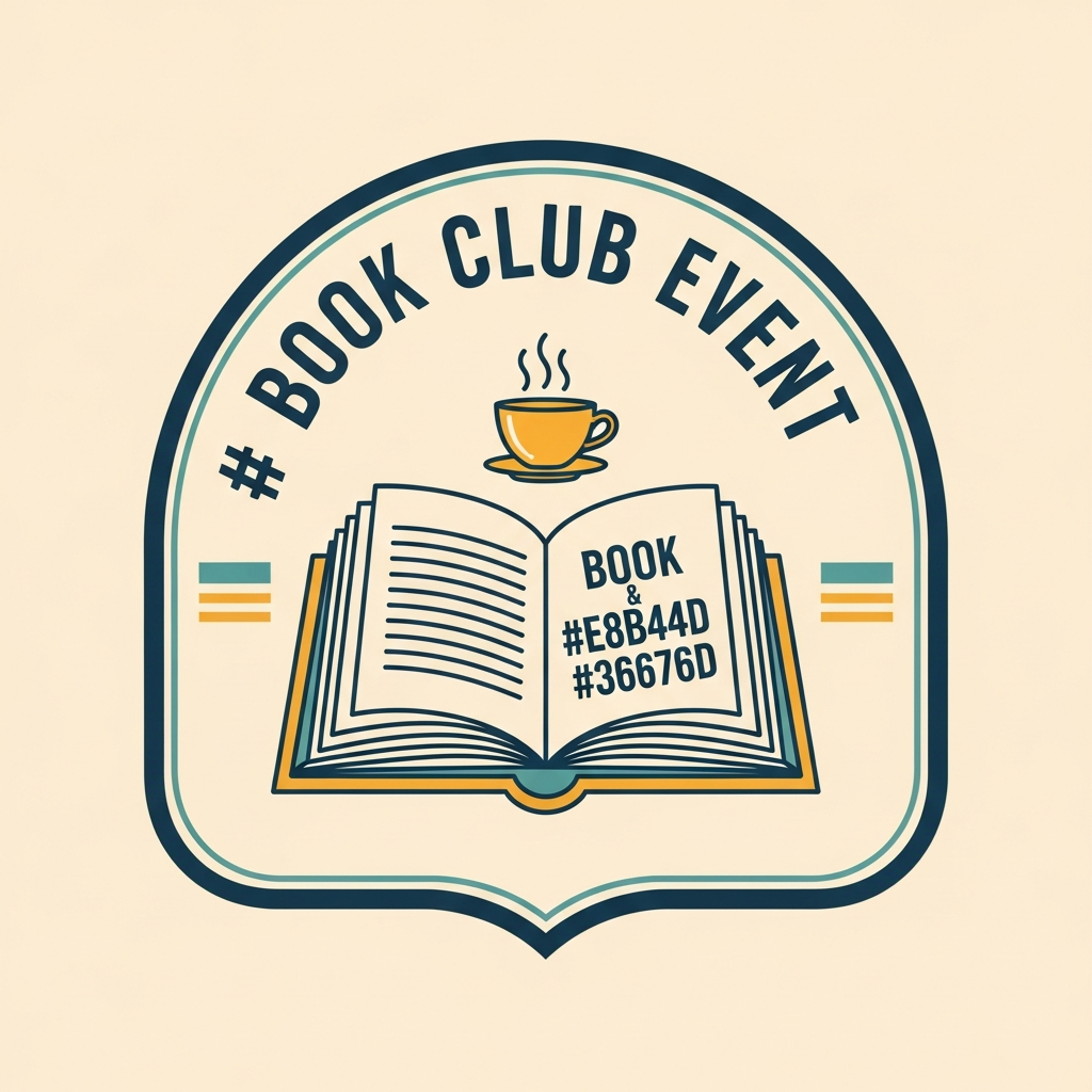 Retro badge logo Book Club Event ready to press DTF heat transfer graphic with high contrast colors and vector style design, suitable for t-shirts, hoodies, and tote bags