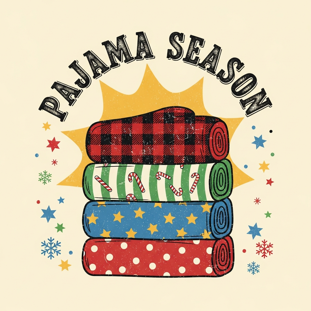 Vintage retro distressed Matching Family Pajamas Season ready-to-press DTF heat transfer graphic with high-contrast colors and centered vector illustration, suitable for t-shirts, hoodies, and holiday apparel