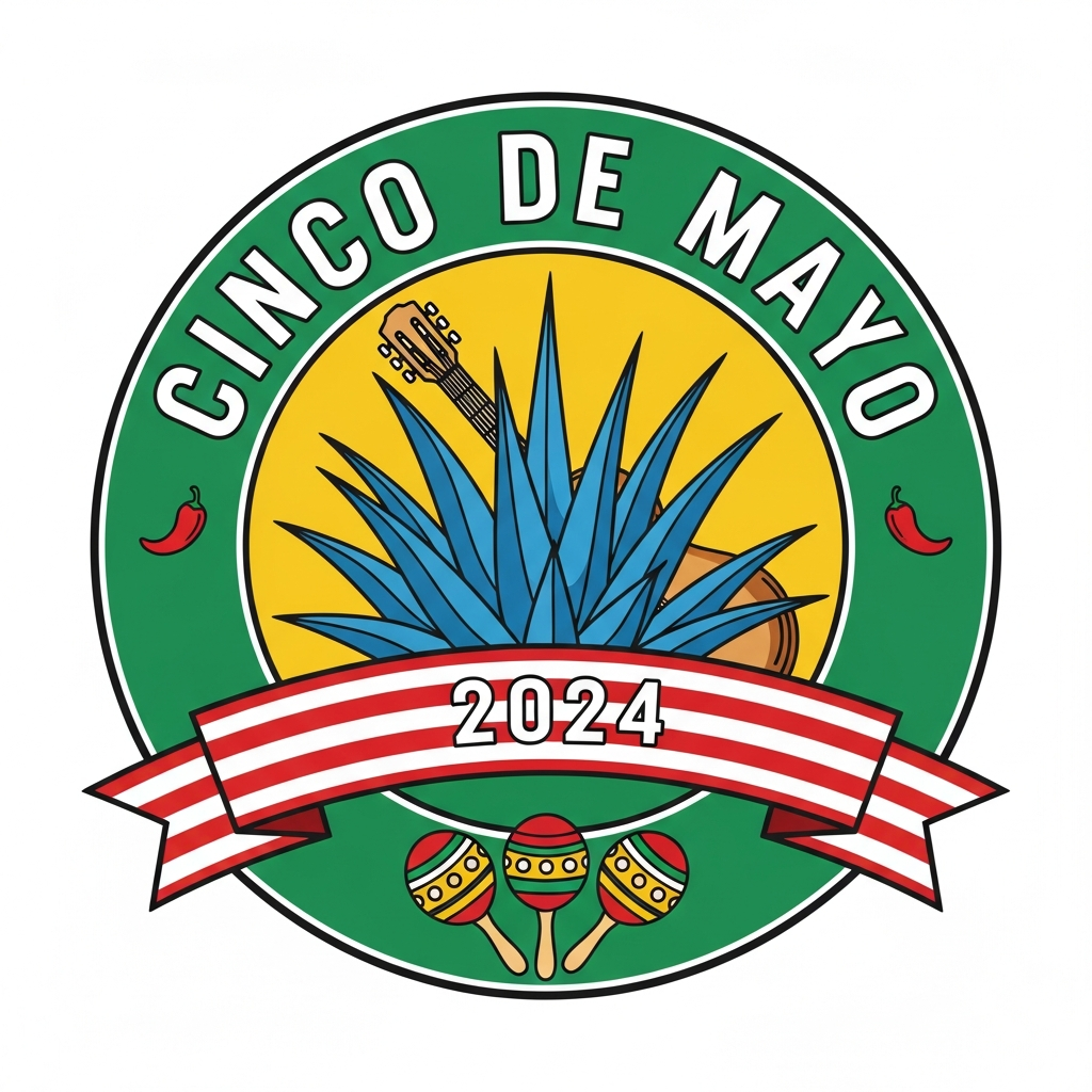 Cinco de Mayo badge emblem ready to press DTF heat transfer graphic with high-contrast vector illustration and clean outlines, suitable for t-shirts and hoodies