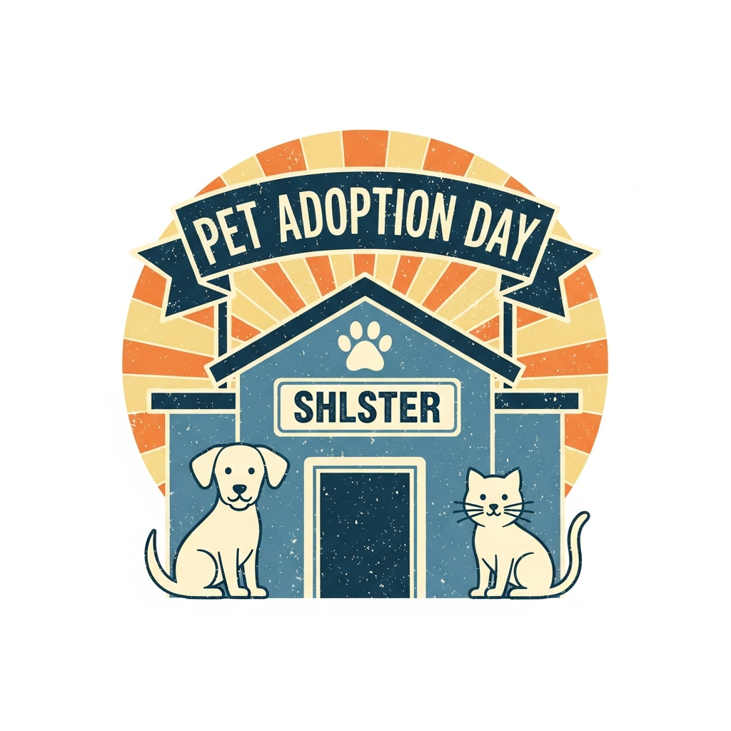 Pet Adoption Day vintage retro distressed DTF heat transfer graphic, ready to press, centered vector illustration with high contrast colors, suitable for t-shirts hoodies and tote bags