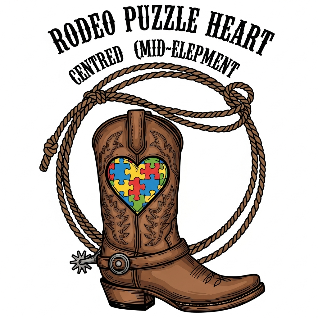 Autism Acceptance Month ready to press DTF heat transfer featuring a western cowboy vintage vector illustration with high contrast colors and clean outlines, suitable for t-shirts hoodies and tote bags