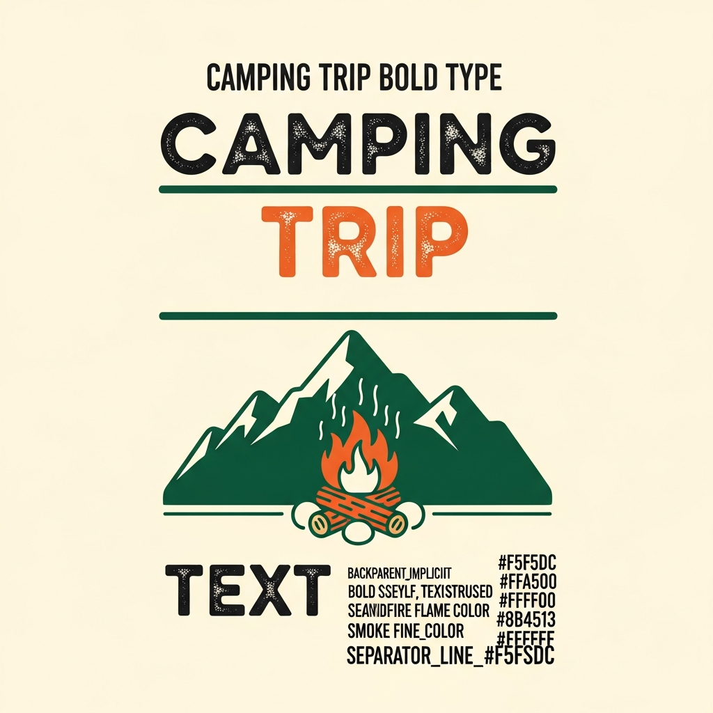 Bold typography Camping Trip ready-to-press DTF heat transfer graphic with high-contrast colors and clean vector outlines, suitable for t-shirts, hoodies, and tote bags
