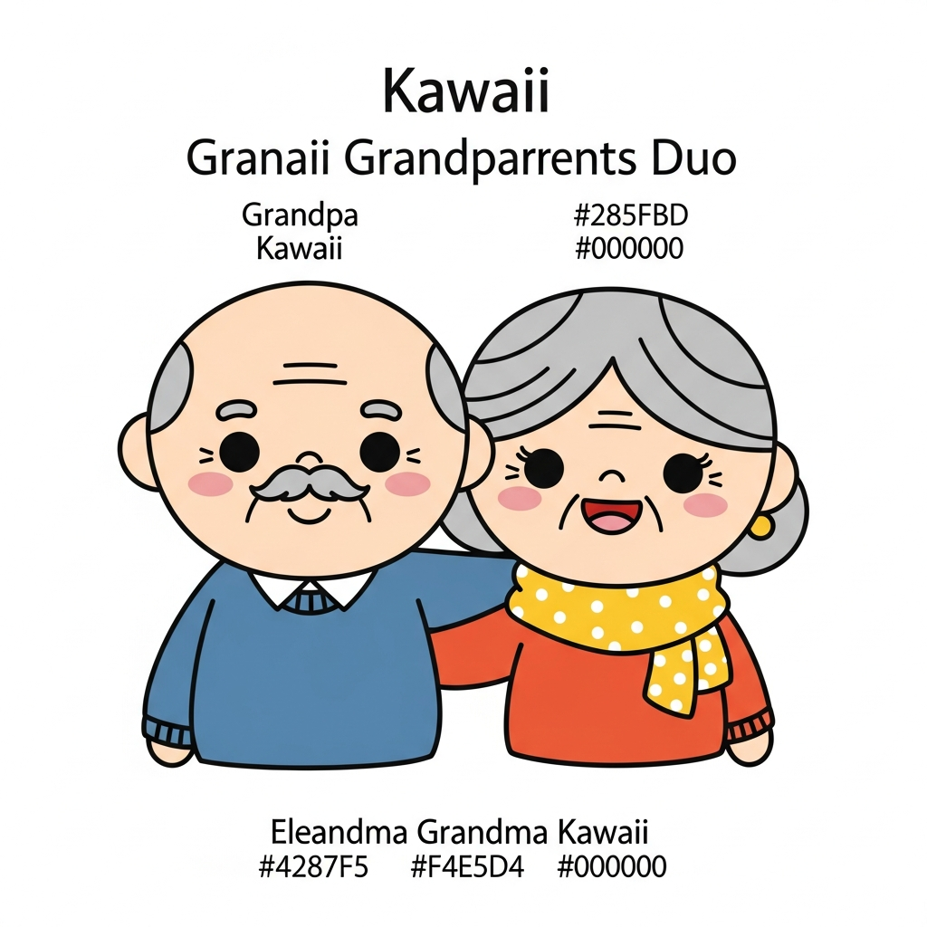 Playful kawaii-style Grandparents Day ready-to-press DTF heat transfer graphic with cute characters and vibrant high-contrast colors, suitable for t-shirts hoodies and tote bags