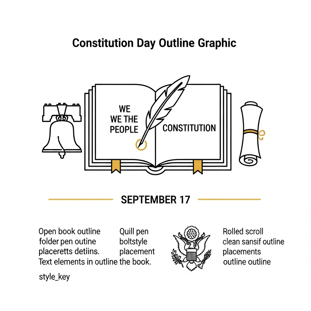 Constitution Day ready to press DTF heat transfer featuring a bold outline illustration of constitutional American symbols with high contrast vector artwork, suitable for t-shirts hoodies and apparel
