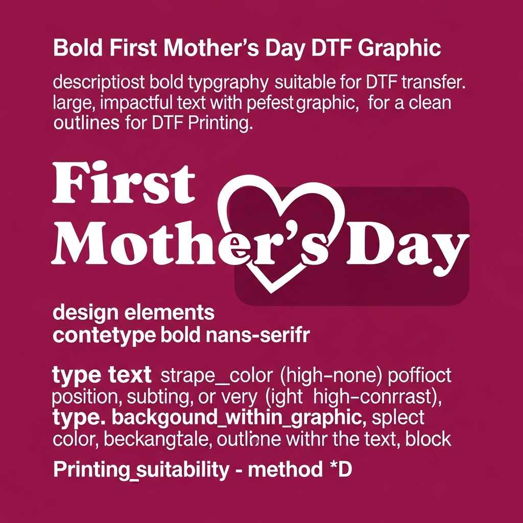 First Mother's Day bold typography ready-to-press DTF heat transfer graphic with high-contrast colors and clean vector-style design, suitable for t-shirts hoodies and apparel