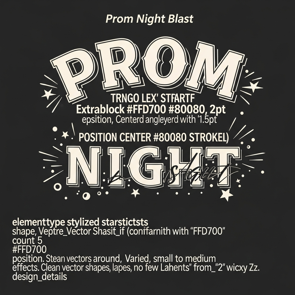 Bold typography prom DTF heat transfer design, ready to press, high contrast colors, vector style graphic suitable for t-shirts hoodies and tote bags