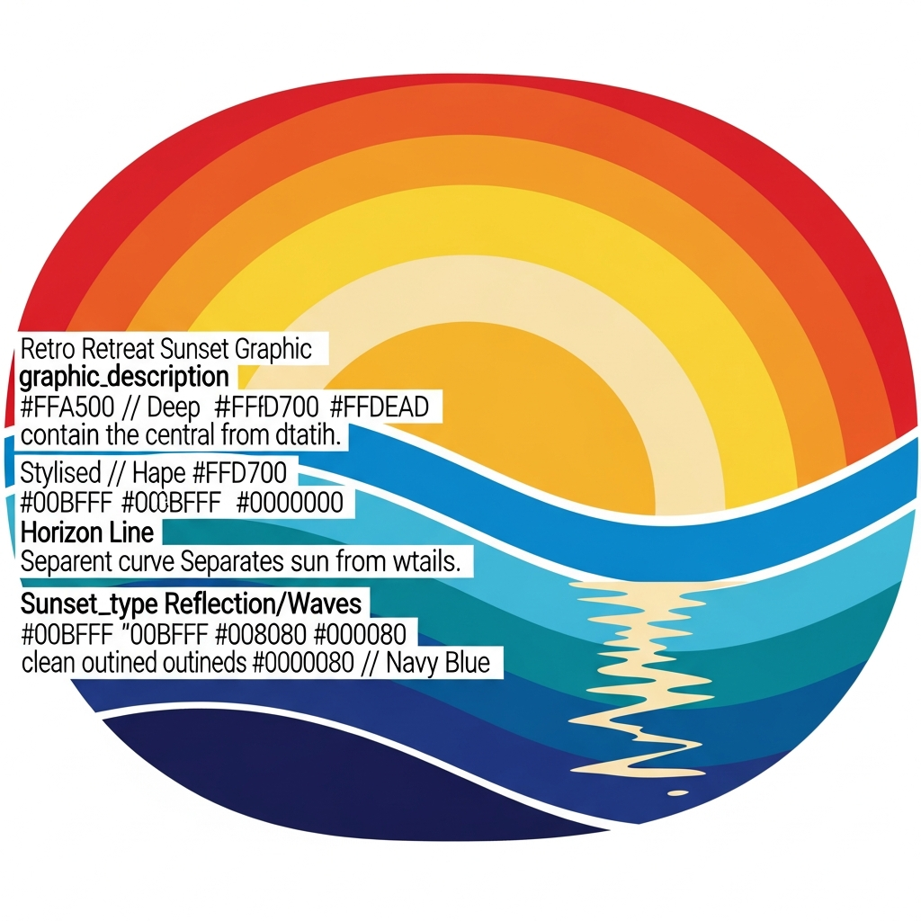 Retro sunset stripes company retreat DTF heat transfer graphic, centered vector design with bold high-contrast colors, ready to press on t-shirts, hoodies, and apparel