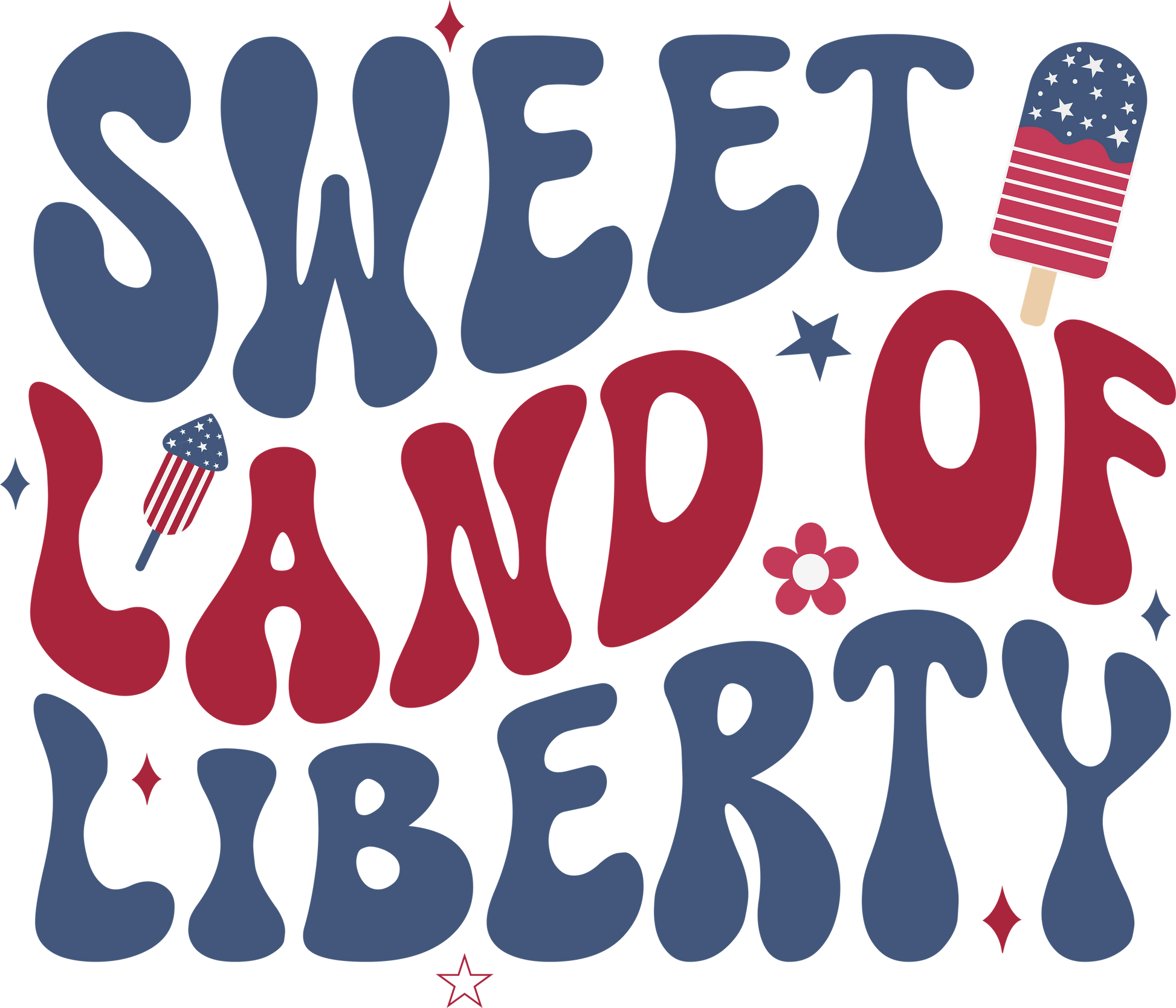 SWEET LAND OF FREEDOM – DTF Ready To Press Design – ready to press DTF transfer by DTF Orange County, printed by DTF Orange County in Orange County.