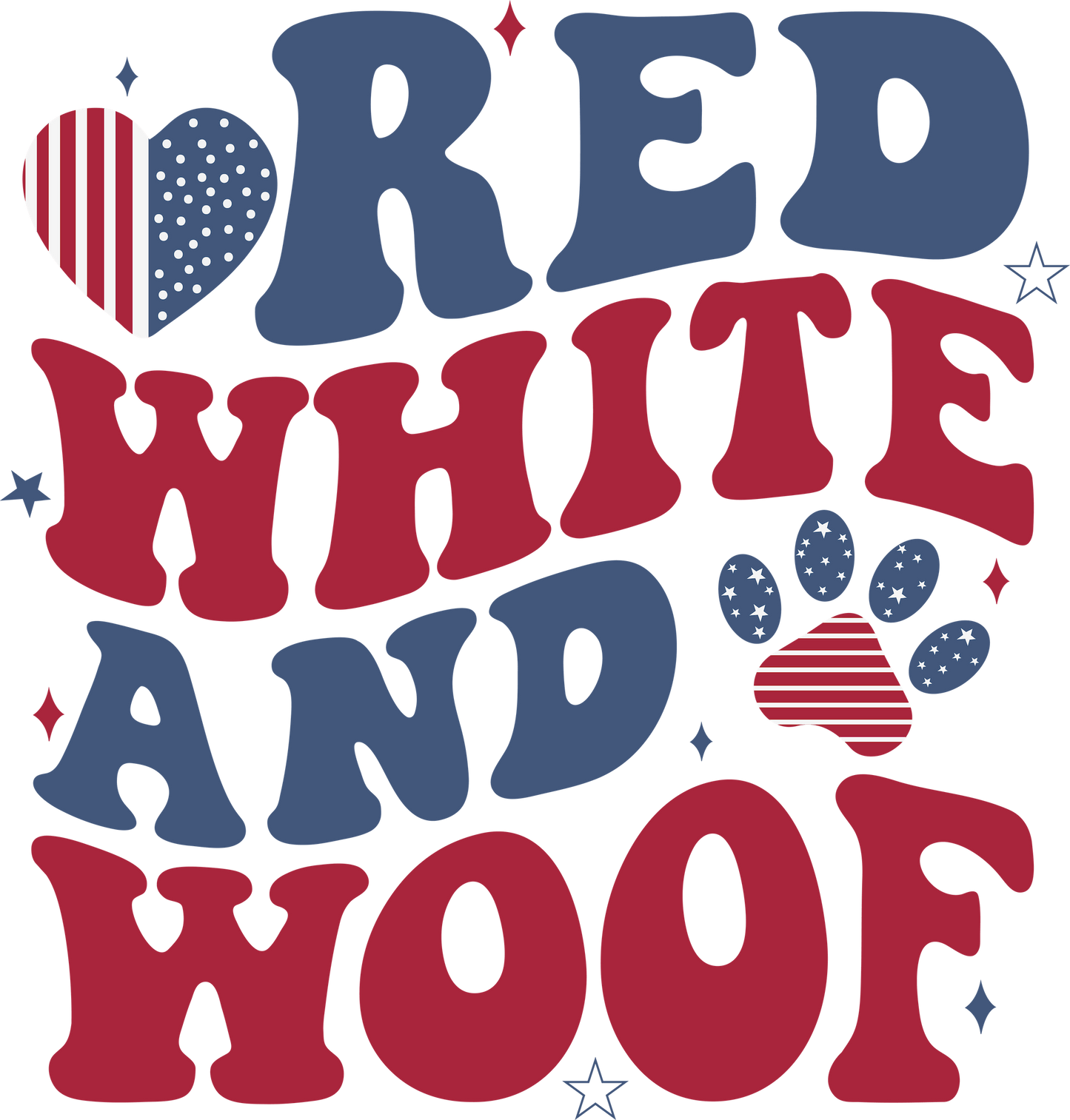 RED WHITE AND WOOF – DTF Ready To Press Design – ready to press DTF transfer by DTF Orange County, printed by DTF Orange County in Orange County.