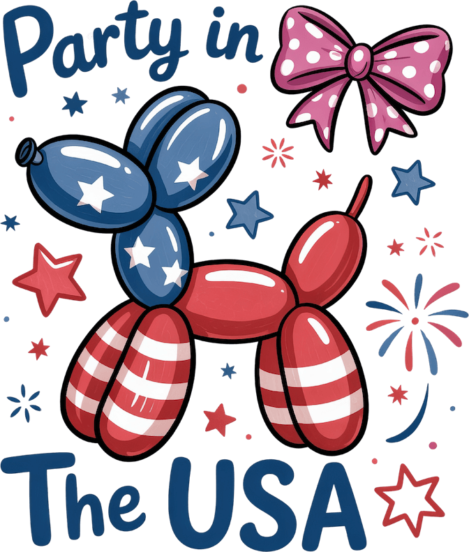 PARTY IN THE USA – DTF Ready To Press Design – ready to press DTF transfer by DTF Orange County, printed by DTF Orange County in Orange County.