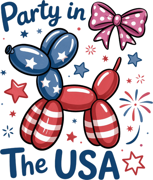 PARTY IN THE USA – DTF Ready To Press Design – ready to press DTF transfer by DTF Orange County, printed by DTF Orange County in Orange County.