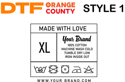 Custom Label – custom DTF neck label for tagless branding by DTF Orange County in Orange County, California.
