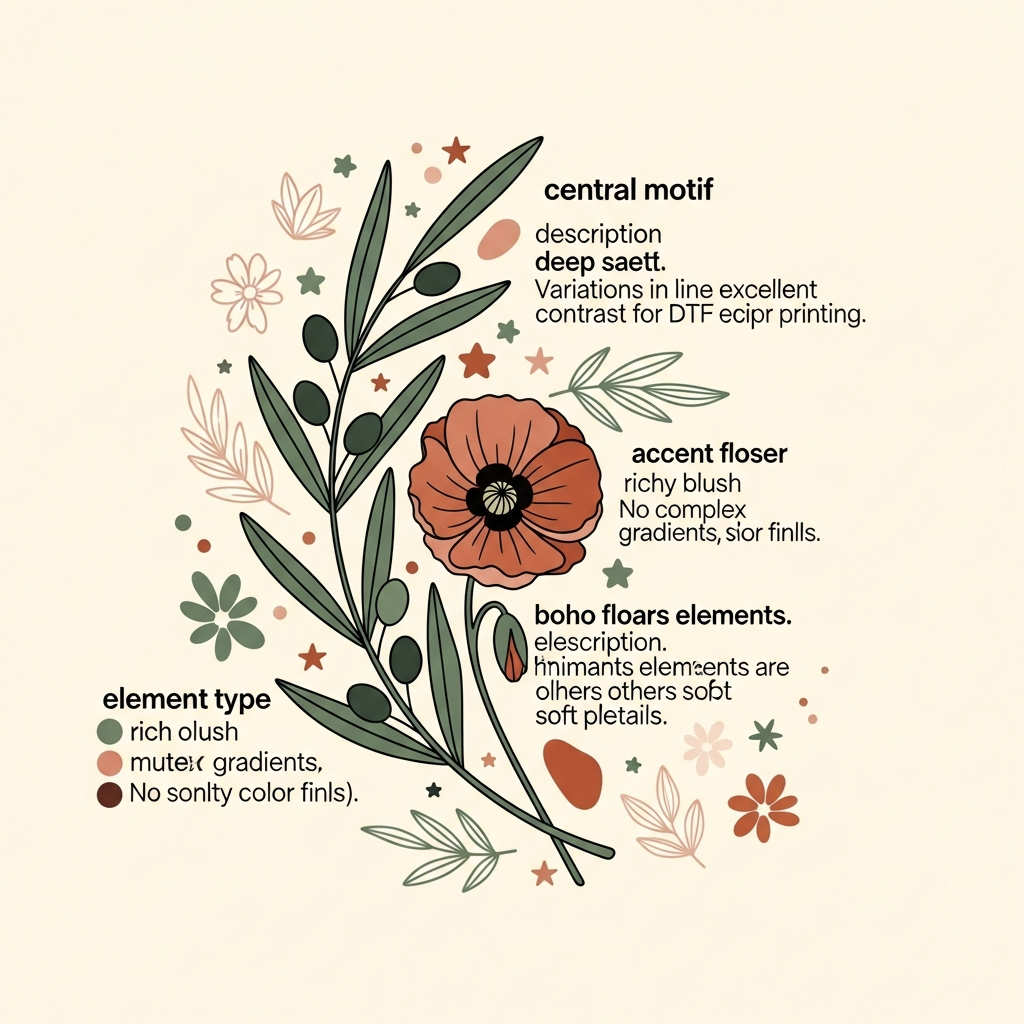 Month of the Military Child ready-to-press DTF heat transfer in boho floral style with high-contrast colors and centered vector illustration, suitable for t-shirts hoodies and tote bags