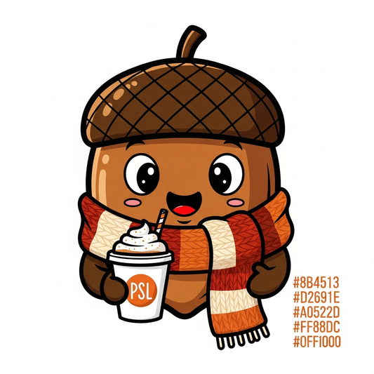 First Day of Fall cartoon mascot ready-to-press DTF heat transfer graphic with bold outlines and high-contrast autumn colors, suitable for t-shirts hoodies and tote bags