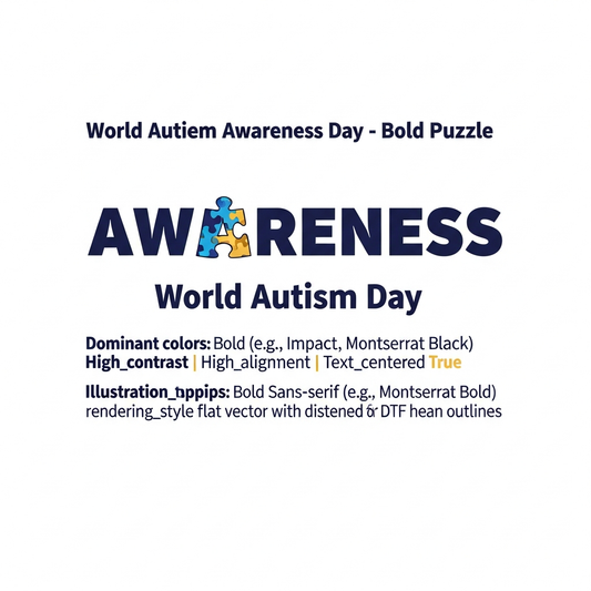 World Autism Awareness Day bold typography DTF heat transfer graphic, ready to press design with high-contrast colors and clean vector style artwork, suitable for t-shirts and hoodies