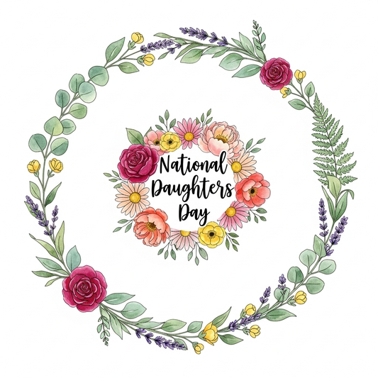National Daughters Day watercolor illustration DTF transfer, ready to press heat transfer graphic with soft floral and artistic design, suitable for t-shirts hoodies and tote bags