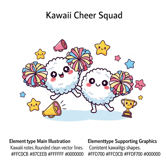 Kawaii cheer season ready to press DTF heat transfer graphic featuring a playful cute vector illustration with high contrast colors and clean outlines, suitable for t-shirts hoodies and custom apparel