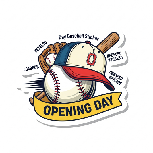 Opening Day Baseball sticker style DTF heat transfer graphic with bold vector illustration, high contrast colors, and clean outlines — ready to press onto t-shirts, hoodies, and apparel