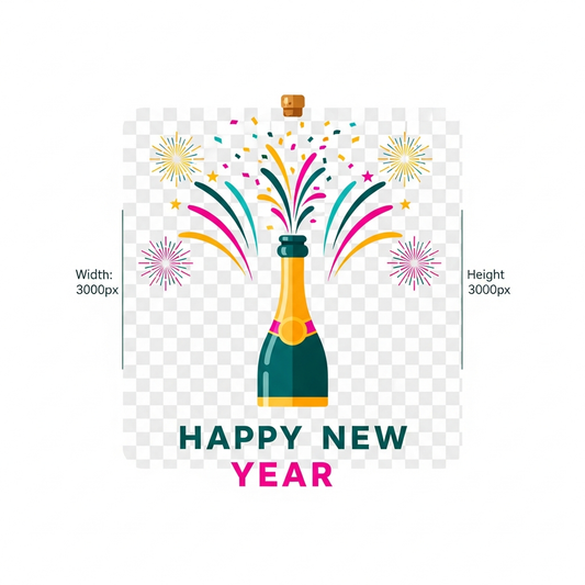 New Year's Eve modern flat vector DTF heat transfer design with bold high contrast colors, clean outlines, and centered composition — ready to press onto t-shirts, hoodies, and apparel