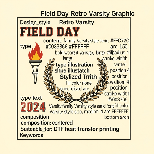 Retro varsity style Field Day DTF heat transfer graphic with high contrast colors and bold vector illustration, ready to press on t-shirts and hoodies