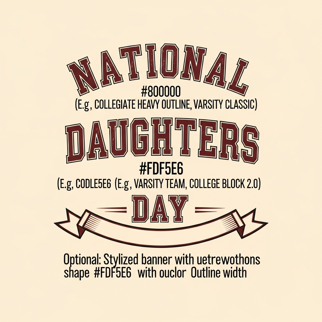 National Daughters Day retro varsity style ready to press DTF heat transfer graphic with bold high contrast colors and clean vector illustration, suitable for t-shirts hoodies and tote bags