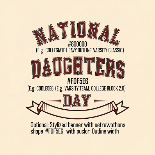 National Daughters Day retro varsity style ready to press DTF heat transfer graphic with bold high contrast colors and clean vector illustration, suitable for t-shirts hoodies and tote bags