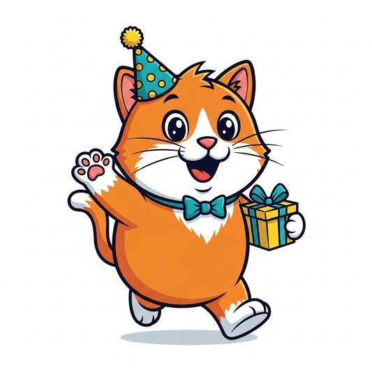 National Cat Day cartoon mascot style DTF heat transfer graphic — bold vector illustration with high contrast colors, clean outlines, ready to press on t-shirts, hoodies, and apparel