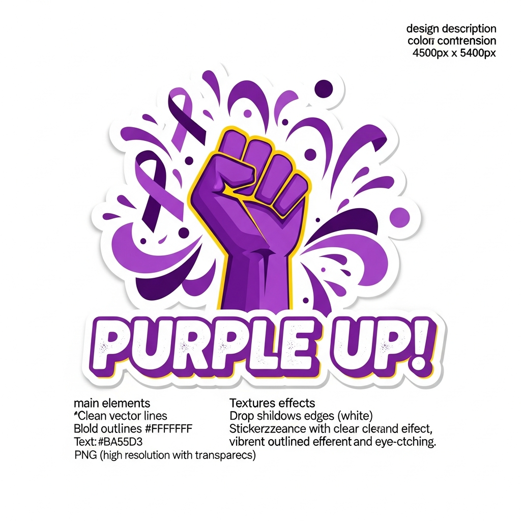 Purple Up Day sticker style DTF heat transfer graphic with bold high contrast colors and clean vector outlines ready to press on t-shirts and hoodies