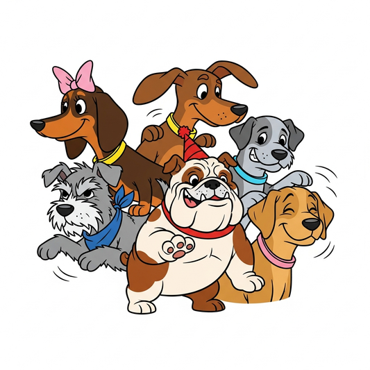 National Dog Day ready to press DTF heat transfer featuring a bold cartoon mascot style dog illustration with high contrast colors and clean vector outlines, suitable for t-shirts hoodies and tote bags