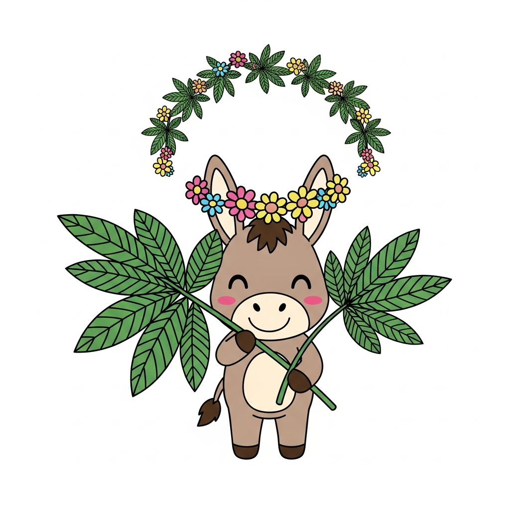 Kawaii Palm Sunday ready to press DTF heat transfer graphic featuring a cute playful vector-style illustration with high contrast colors and clean outlines, suitable for t-shirts hoodies and tote bags
