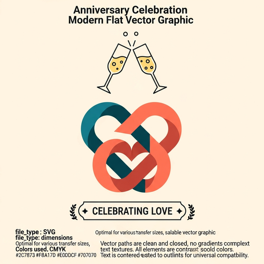 Modern flat vector anniversary celebration DTF heat transfer graphic with high contrast colors and clean outlines, ready to press on t-shirts hoodies and apparel