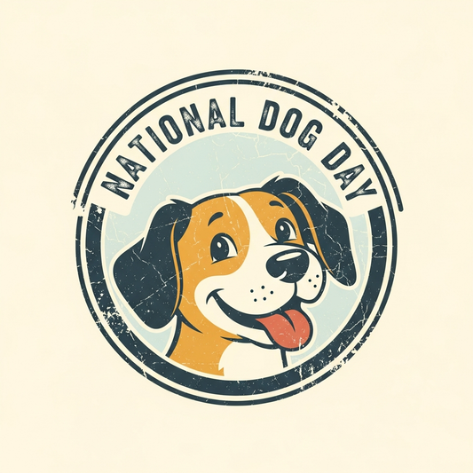 National Dog Day vintage retro distressed DTF ready to press heat transfer graphic featuring a bold dog illustration with high contrast colors and distressed texture, suitable for t-shirts hoodies and tote bags