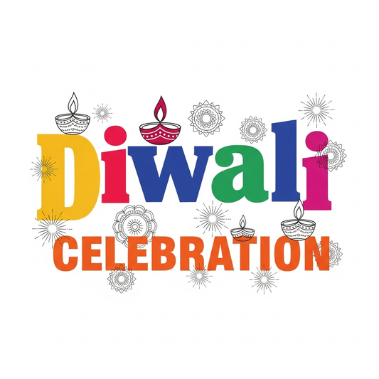 Bold typography Diwali ready to press DTF heat transfer graphic with high-contrast colors and clean vector style design, suitable for t-shirts, hoodies, and tote bags