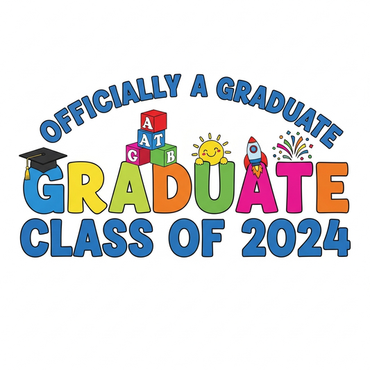 Bold typography Kindergarten Graduation ready-to-press DTF heat transfer graphic with high-contrast colors and clean vector-style design, suitable for t-shirts, hoodies, and custom apparel