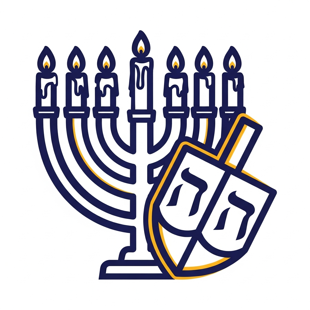 Hanukkah outline illustration ready to press DTF heat transfer graphic featuring clean vector-style linework and high-contrast holiday design, suitable for t-shirts, hoodies, and custom apparel