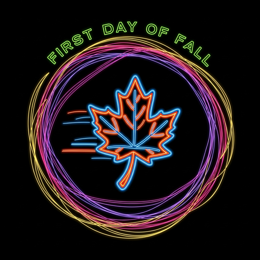 First Day of Fall neon glow ready to press DTF heat transfer graphic with vibrant high contrast colors and clean vector outlines, suitable for t-shirts hoodies and apparel