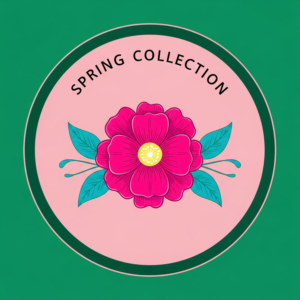 Spring Collection badge emblem style ready to press DTF heat transfer graphic with high contrast vector illustration, clean outlines, and vibrant spring colors — suitable for t-shirts, hoodies, and custom apparel