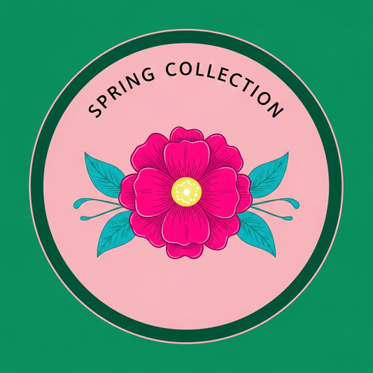 Spring Collection badge emblem style ready to press DTF heat transfer graphic with high contrast vector illustration, clean outlines, and vibrant spring colors — suitable for t-shirts, hoodies, and custom apparel