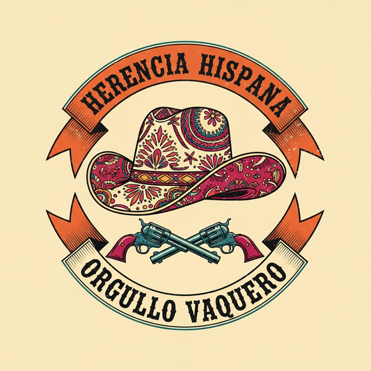 Hispanic Heritage Month western cowboy vintage ready-to-press DTF heat transfer graphic with high contrast vector style design, centered composition, suitable for t-shirts, hoodies, and apparel brands across Los Angeles, Orange County, and San Diego