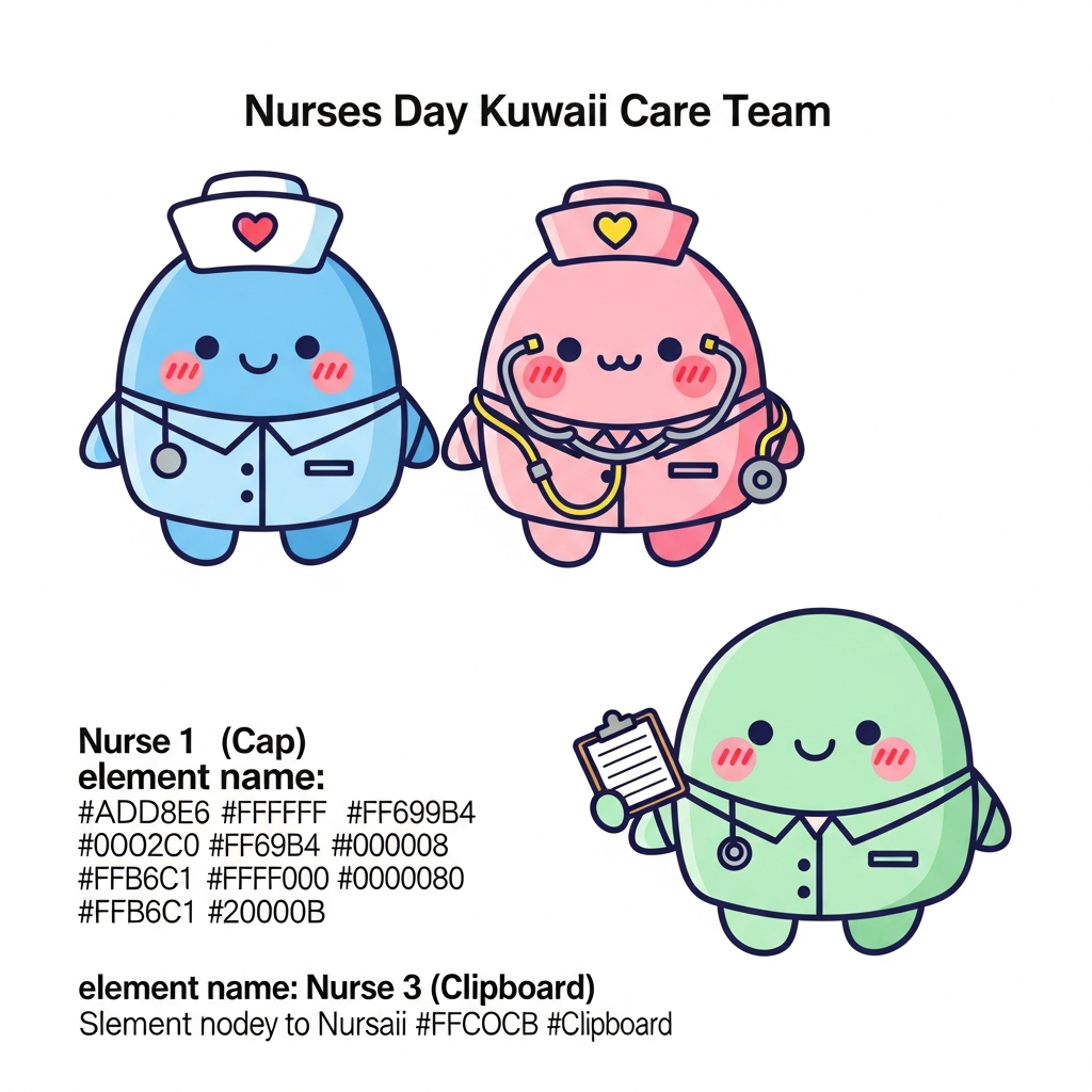 Kawaii cute Nurses Day ready to press DTF heat transfer graphic with playful nurse illustration, bold outlines, and high-contrast colors – suitable for t-shirts, hoodies, and tote bags