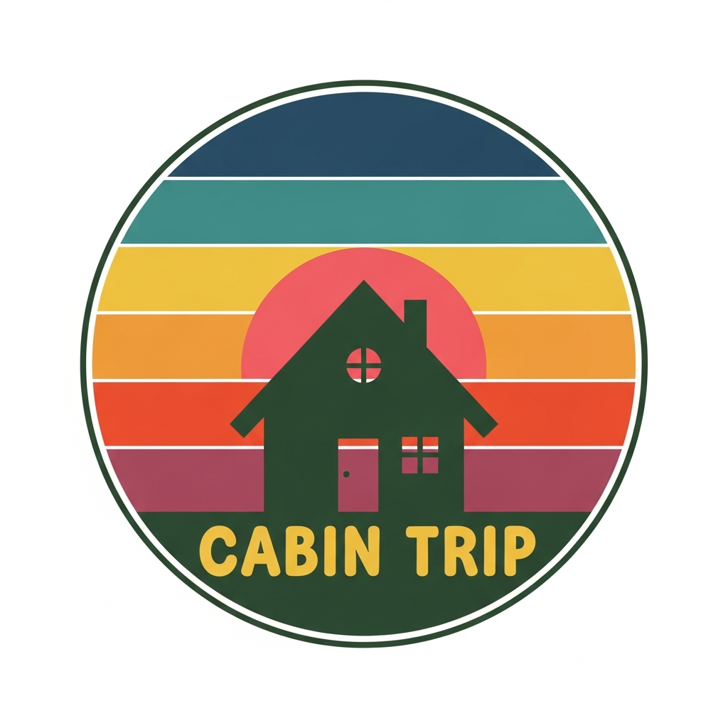 Cabin Trip retro sunset stripes ready to press DTF heat transfer graphic with centered vector illustration and high contrast colors, suitable for t-shirts hoodies and tote bags