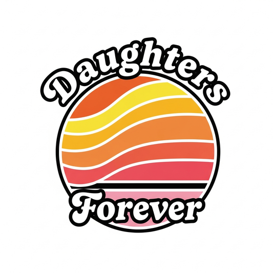 National Daughters Day retro sunset stripes DTF heat transfer graphic, ready to press vector design with high contrast colors, suitable for t-shirts hoodies and tote bags